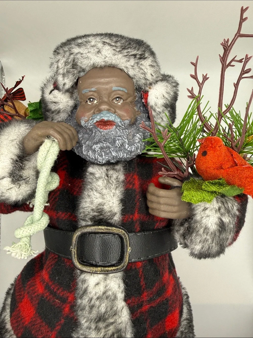 Ashland African American  Santa Claus in Red and Black Plaid Coat 11”